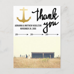 Carte Postale Flèches Faux Gold Foil Ancre Merci Mariage
