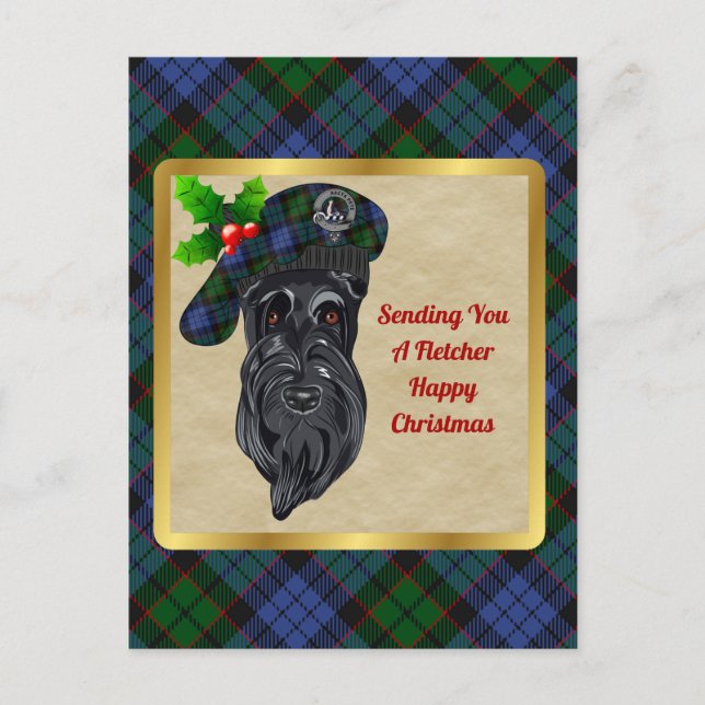 Carte Postale Fletcher Clan Badge & Tartan Christmas (Devant)