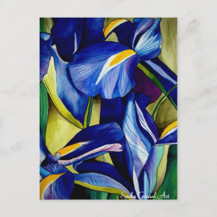 Carte Postale Fleur bleue Iris peinture originale aquarelle