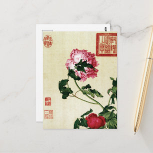 Carte Postale Fleur d'art vintage de pivoine rose chinoise