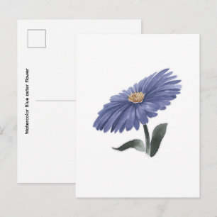 Carte Postale Fleur d'aster bleue à l'aquarelle