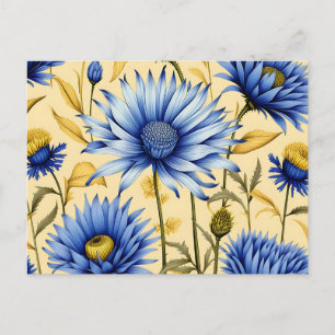Carte Postale Fleur de Bleuet Vintage Bleu et Jaune
