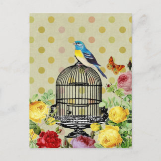 Carte Postale Fleur de cage d'oiseaux Vintage