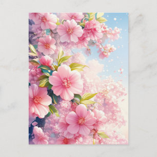 Carte Postale Fleur de Cerisier Aquarelle Floral Nature
