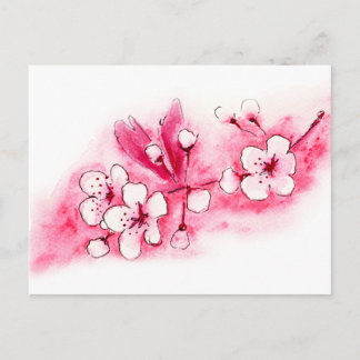Carte Postale Fleur de cerisier d'aquarelle