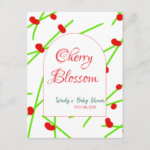Carte Postale Fleur de cerisier en forme d'arche rouge vert baby