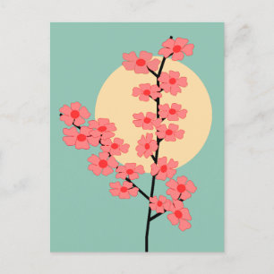 Carte Postale Fleur de cerisier rose et soleil