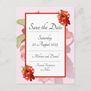 Carte Postale Fleur de coing rouge et rose Enregistrer la date