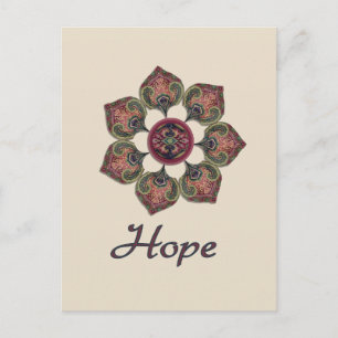 Carte Postale Fleur de collage de tissu HOPE rouge et bleu