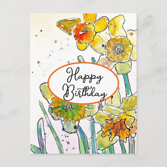 Carte Postale Fleur de jonquille jaune Aquarelle Anniversaire (Devant)