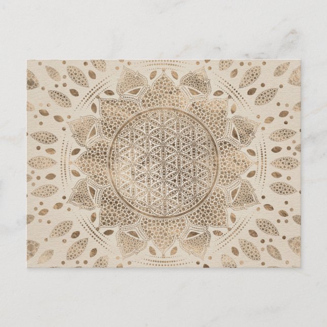 Carte Postale Fleur de la vie à Lotus Dot Art pastel golds (Devant)