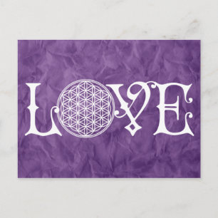 Carte Postale Fleur de la vie - LOVE lettrage tatouage blanc