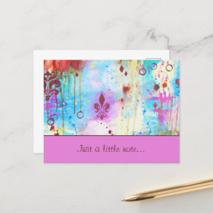 Carte Postale Fleur de Lis Abstrait Art Whimsical Coloré