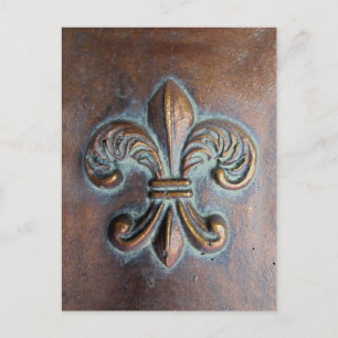 Carte Postale Fleur De Lis, Revêtement De Cuivre Vieilli Imprimé