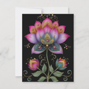 Carte Postale Fleur de lotus vibrante Mehndi indienne rose bleu 