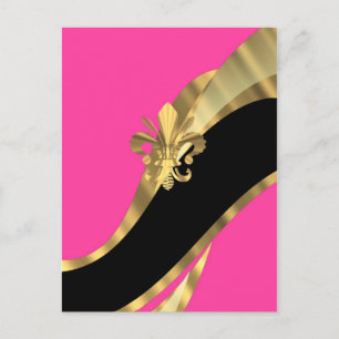 Carte Postale Fleur de lys rose et or chaud