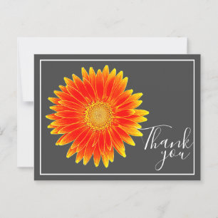 Carte Postale Fleur de marguerite orange avec fond gris Merci