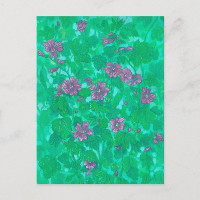 Carte Postale Fleur de Mauve, Peinture Florale d'Été des Fleurs  (Devant)