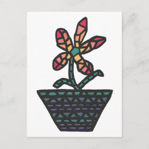 Carte Postale Fleur de mosaïque en verre tendu en pot, peinture