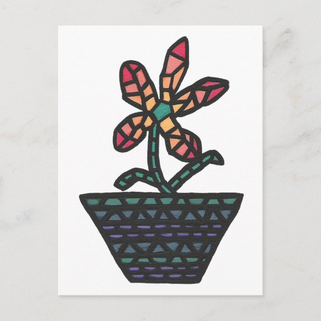 Carte Postale Fleur de mosaïque en verre tendu en pot, peinture (Devant)