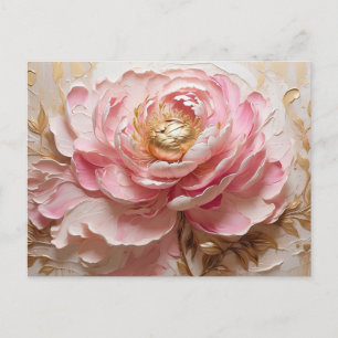 Carte Postale Fleur de pivoine rose et or Pastel