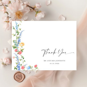 Carte Postale Fleur de prairie à l'aquarelle Boho Merci