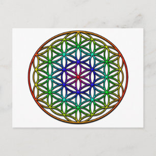 Carte Postale Fleur de vie (arc-en-ciel) symbole de géométrie sa