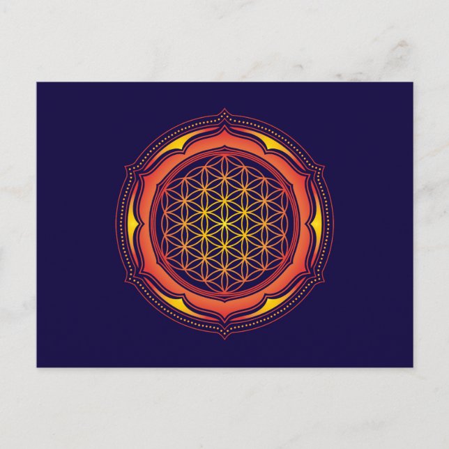 Carte Postale Fleur de vie, Lotus, Géométrie Sacrée, Bouddhisme (Devant)
