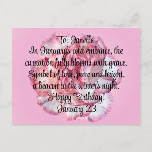 Carte Postale Fleur d'œillet de naissance de janvier
