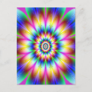 Carte Postale Fleur fractale arc-en-ciel explosion