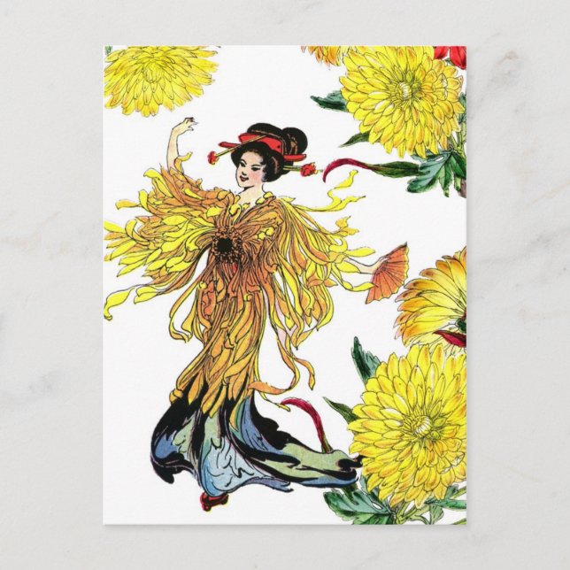 Carte Postale Fleur japonaise Chrysanthemum Fée avec ventilateur (Devant)