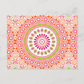 Carte Postale Fleur Mandala de printemps rose vif et orange