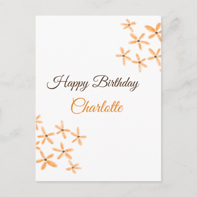 Carte Postale Fleur marron orange joyeux anniversaire ajouter no (Devant)