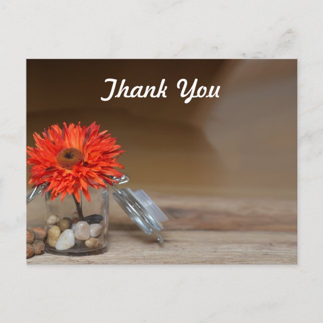 Carte Postale Fleur orange dans un pot Mason Merci (Devant)