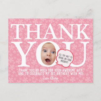 Carte Postale fleur rose bébé drôle personnalisé anniversaire Me