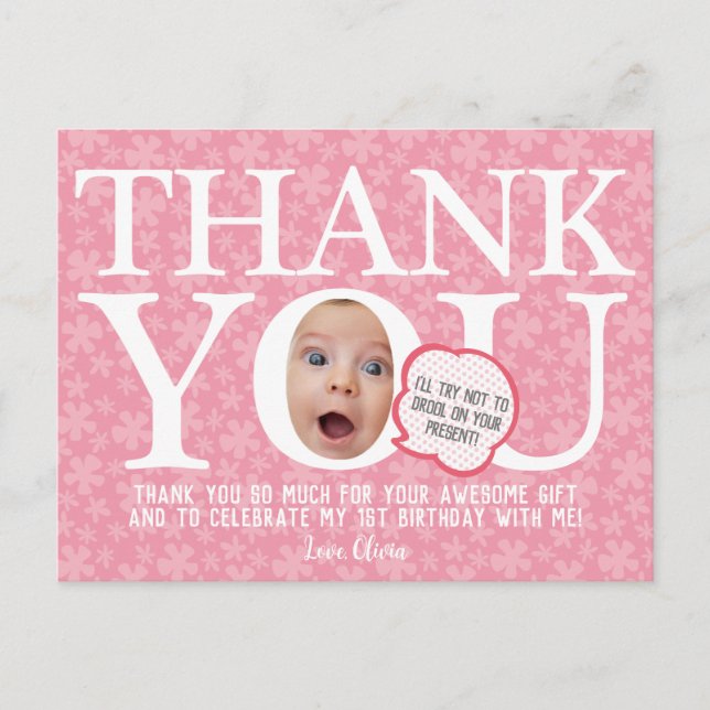 Carte Postale Fleur rose bébé drôle personnalisé anniversaire Me (Devant)