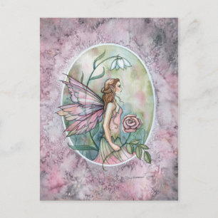 Carte Postale Fleur rose Fairy by Molly Harrison