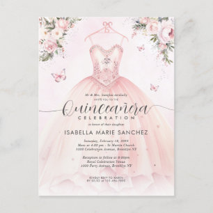 Carte Postale Fleur rose princesse Gown Quinceanera Anniversaire
