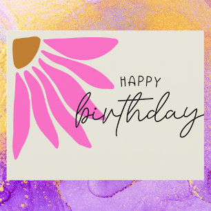 Carte Postale Fleur rose rétro colorée Joyeux Anniversaire