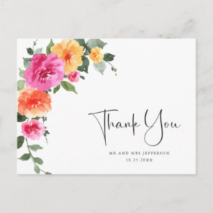 Carte Postale Fleur rose vif de prairie à l'aquarelle Merci