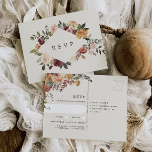 Carte Postale Fleur rustique Mariage choix de repas RSVP
