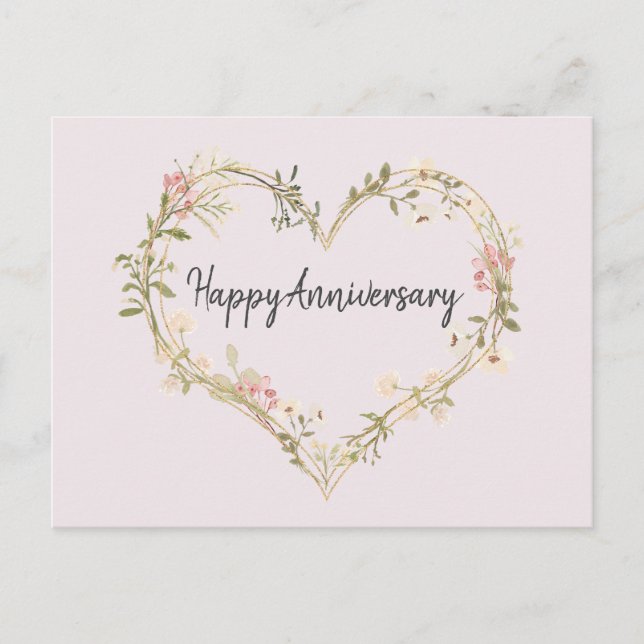 Carte Postale Fleur sauvage Cream Pink Heart Bonne Anniversaire (Devant)