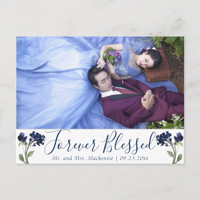 Carte Postale Fleur sauvage de Bohême | Bleu classique toujours  (Devant)