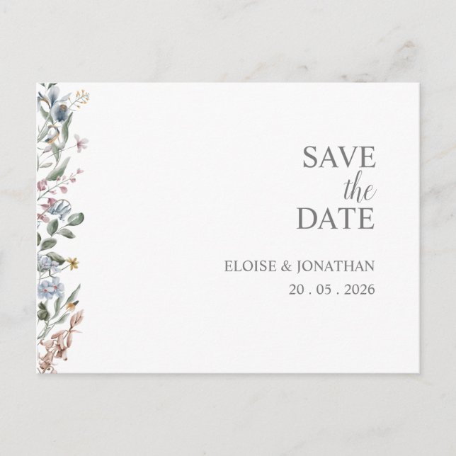 Carte Postale Fleur sauvage Delicate Floral Enregistrer La Date  (Devant)