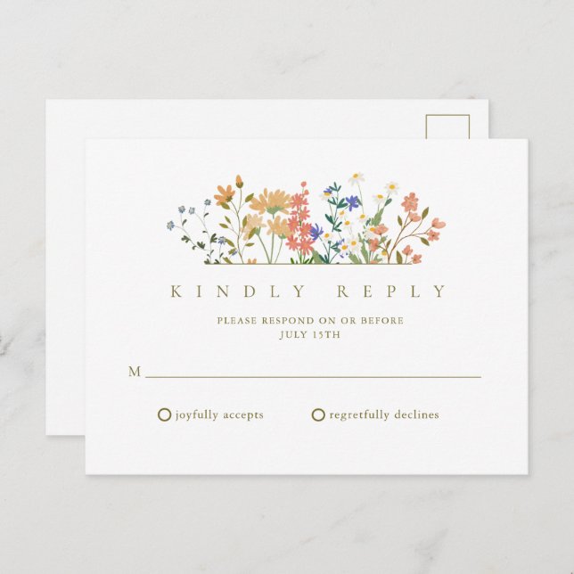 Carte Postale Fleur sauvage d'été Boho Wedding RSVP (Devant / Derrière)