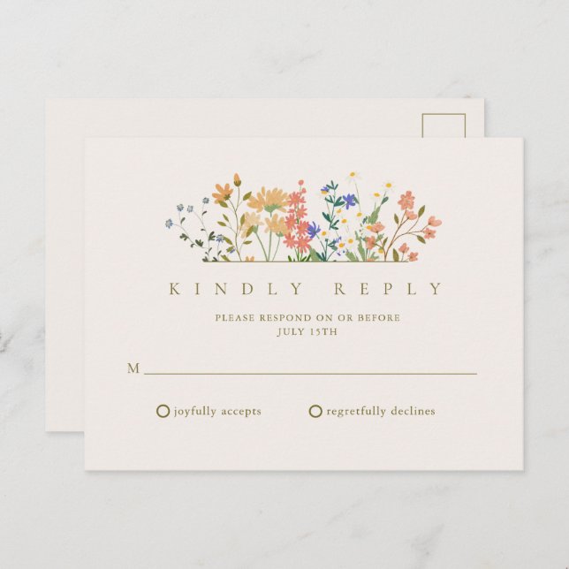 Carte Postale Fleur sauvage d'été Boho Wedding RSVP (Devant / Derrière)