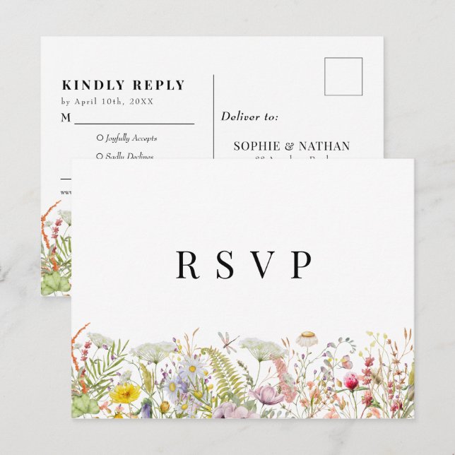 Carte Postale Fleur sauvage d'été printemps Beige Boho RSVP (Devant / Derrière)