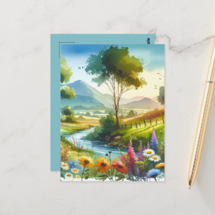 Carte Postale Fleur sauvage et ruisseau dans la vallée de Spring