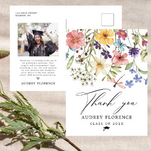 Carte Postale Fleur sauvage Floral Photo Graduation Merci