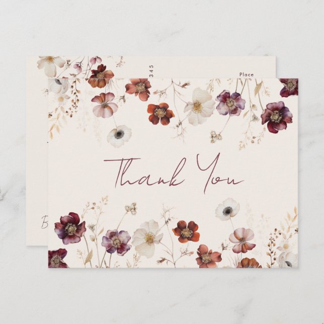 Carte Postale Fleur sauvage Mariage Merci (Devant / Derrière)